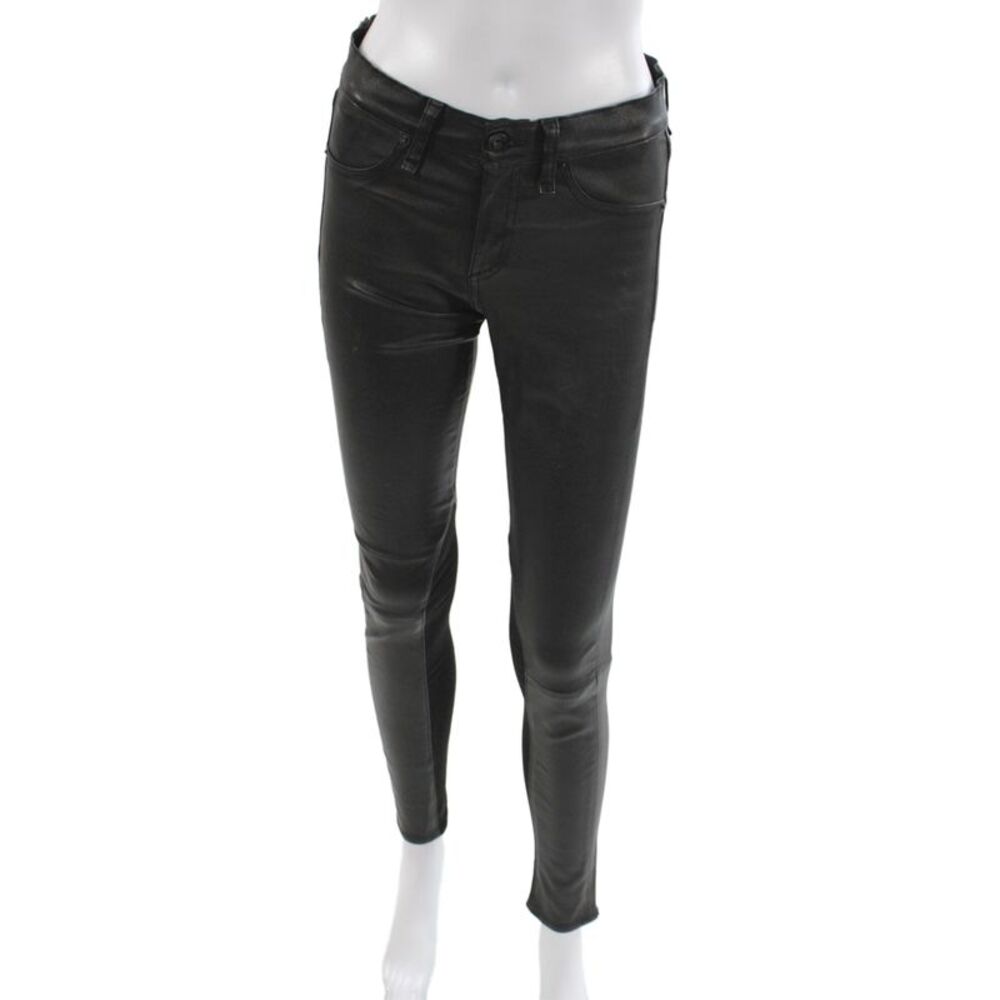 Rag & Bone Womens Ankle Biker Lamb Leather Pants Black Button Size 26